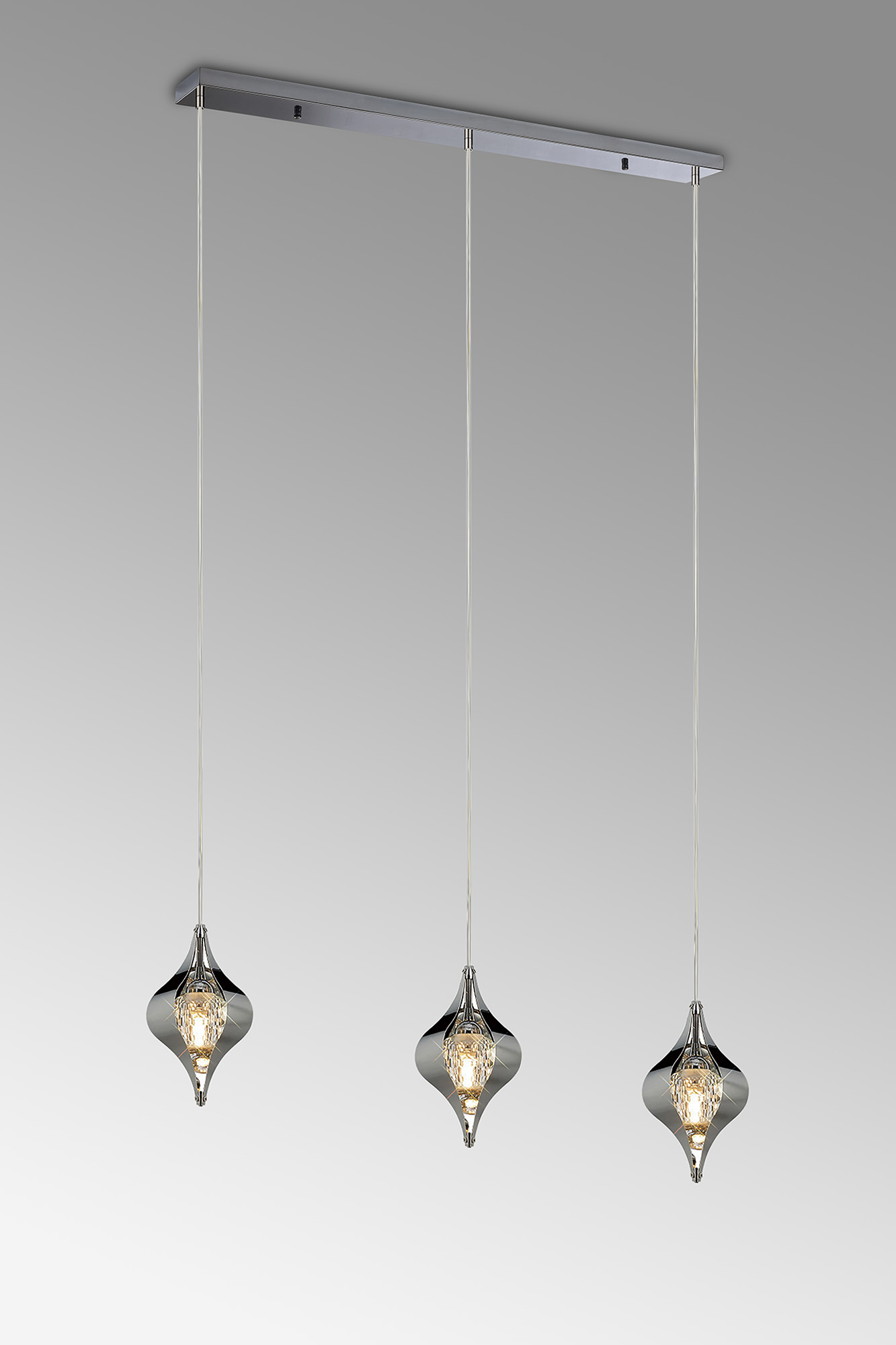 IL31856CH  Amano Linear Pendant, 3 Light Adjustable G9, Polished Chrome/Crystal